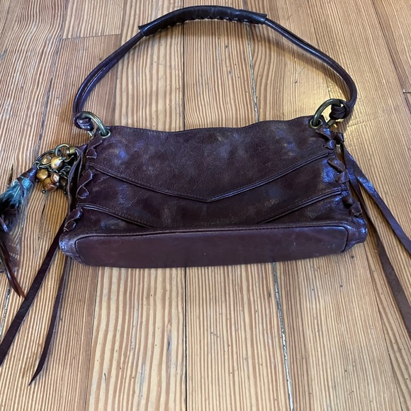 Via Spiga Leather Side Lace up Shoulder Bag with Feather Charm Detail - Picture 5 of 14